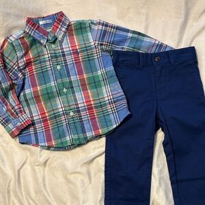 Ralph Lauren Boys Plaid Shirt and Navy Pants 12M